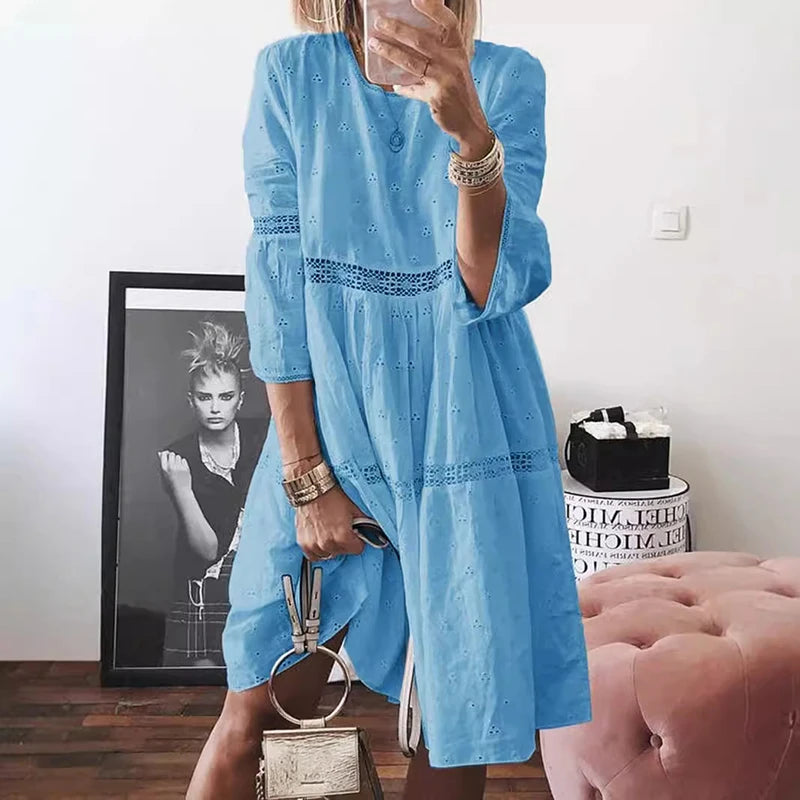 Rosalie Long Sleeve Lace Trim Midi Dress