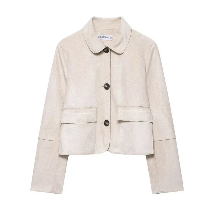 Beige suede jacket front view