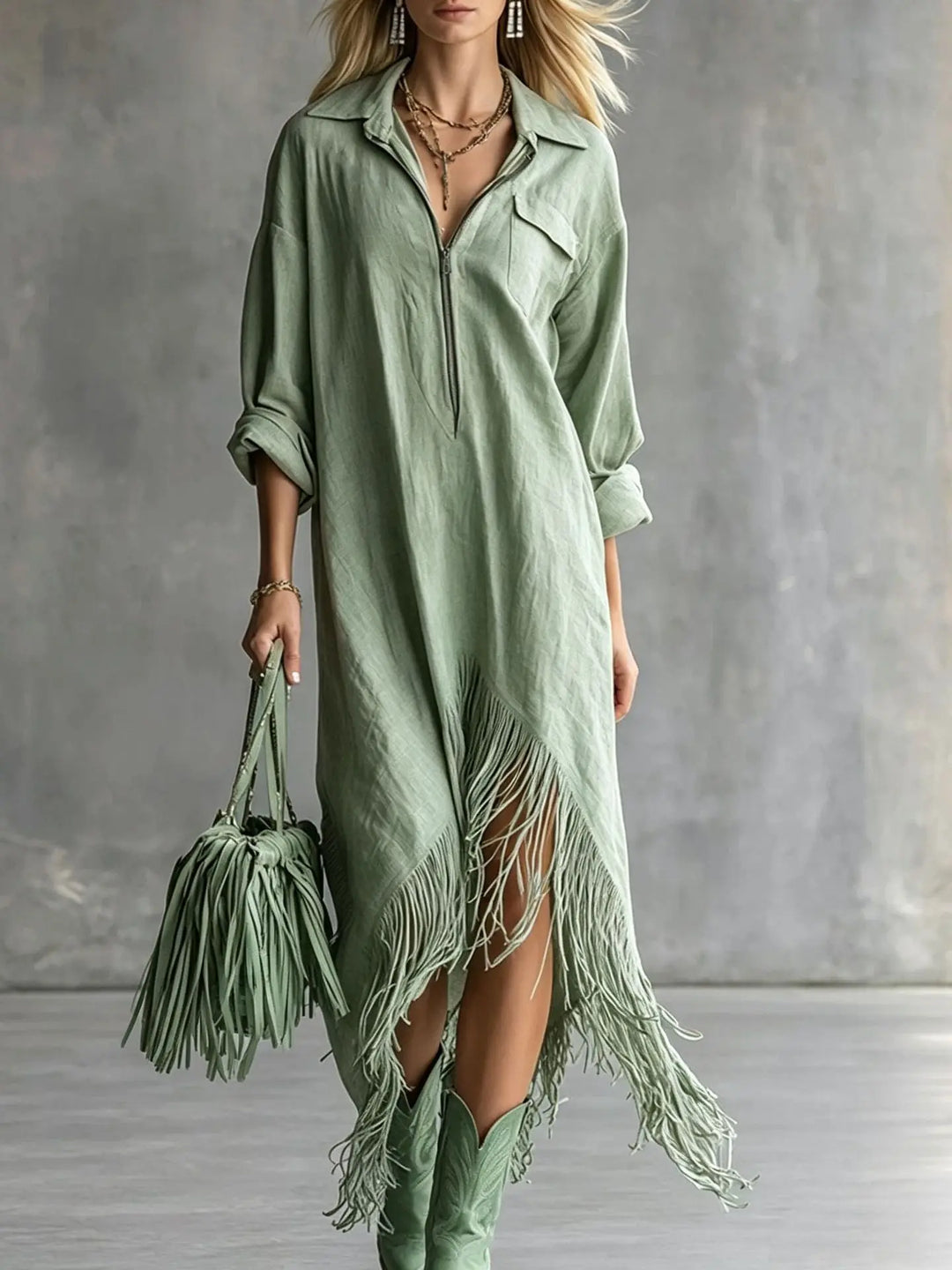 Mariam Fringe Hem Midi Dress