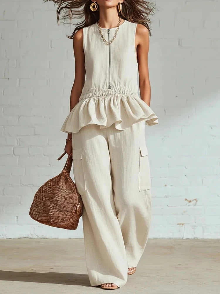 Victoria Sleeveless Ruffle Trim Two-Piece Set