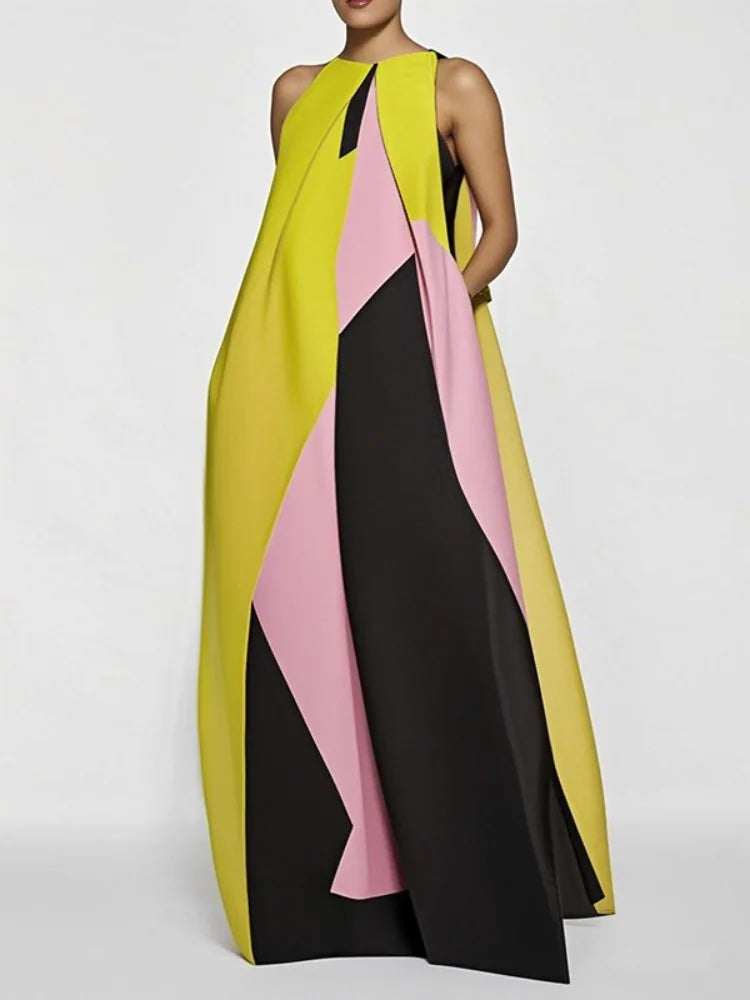 Scarlett Pleated Color Block Maxi Dress