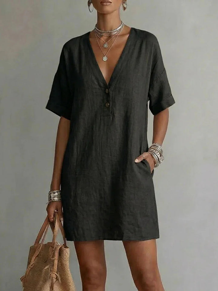 Talia Breathable Linen V-Neck Mini Dress