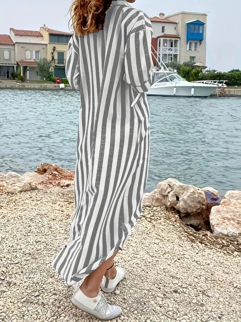 Delia Striped Maxi Shirt Dress