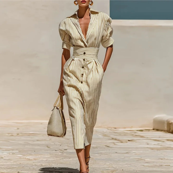 Riana Striped Shirt Midi Dress