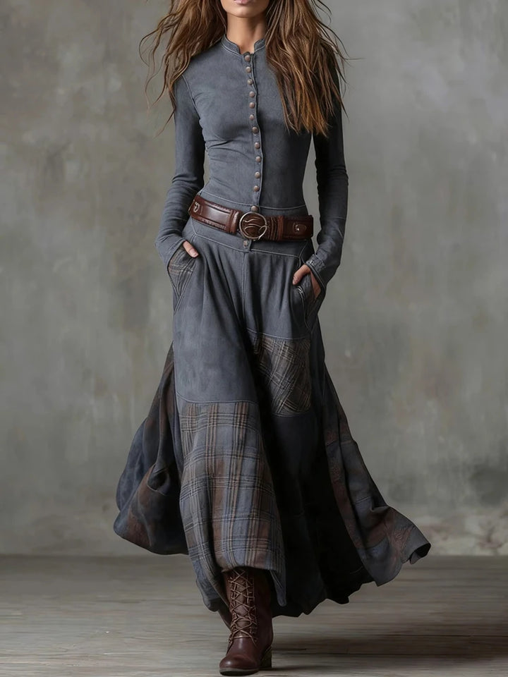 Theodora Vintage Plaid Maxi Dress