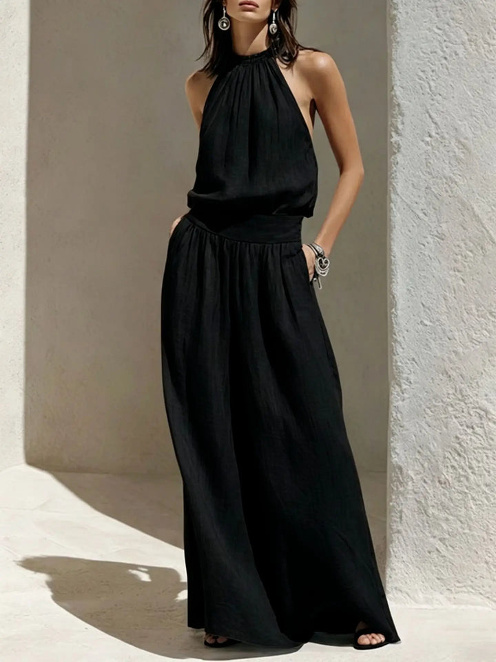 Lacey Halter Ruched Maxi Dress