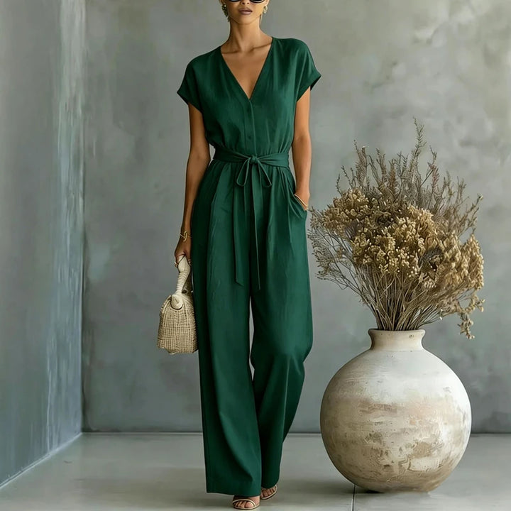 Kyrella Linen V Neck Jumpsuit
