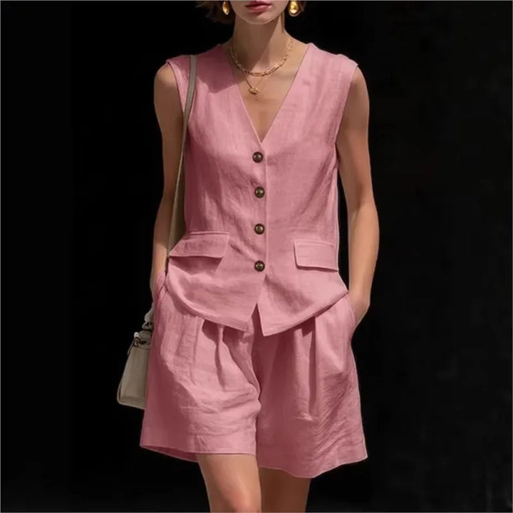 Aubrey Button Vest Shorts Set