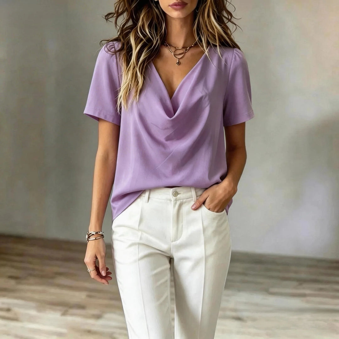 Crystal Draped Neck Blouse