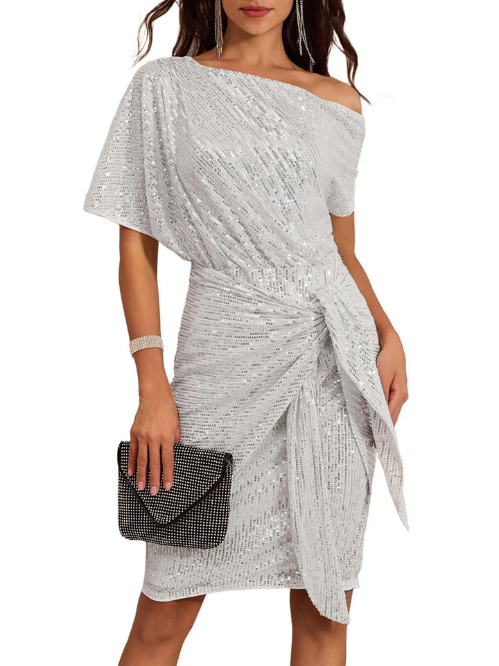 Jade Elegant Sequined Ruched Party Midi Dress
