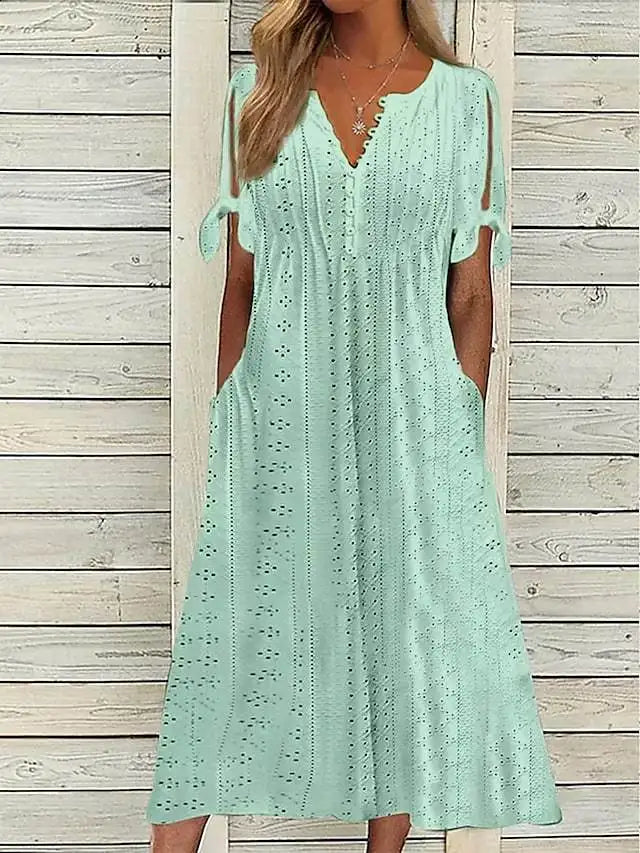 Bailey V Neck Eyelet Midi Dress