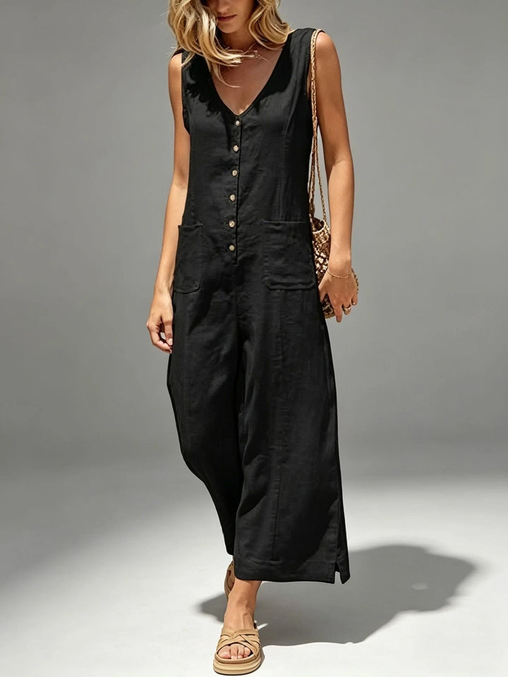Vivian Breathable Cotton Linen Wide Leg Jumpsuit