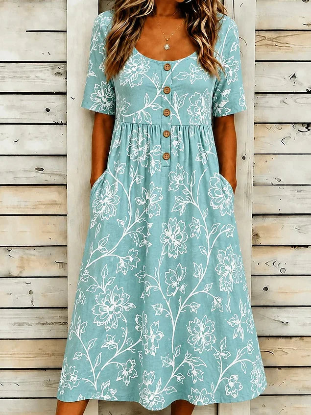 Elowen Boho Floral Button Midi Dress