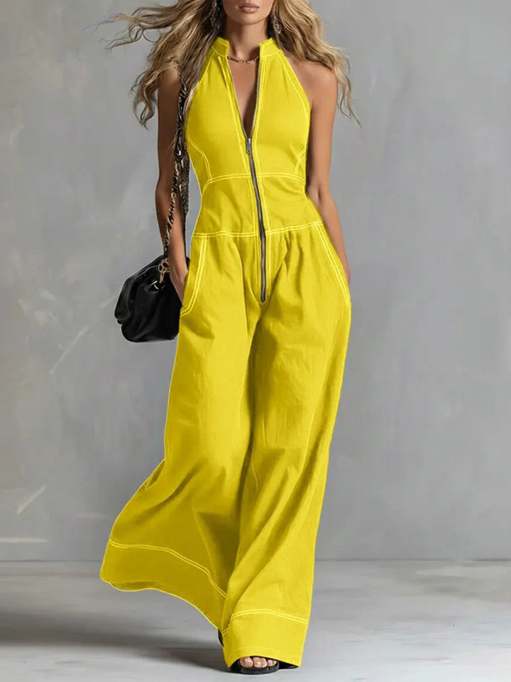 Kaia Zip Front Wide Leg Jumpsuit