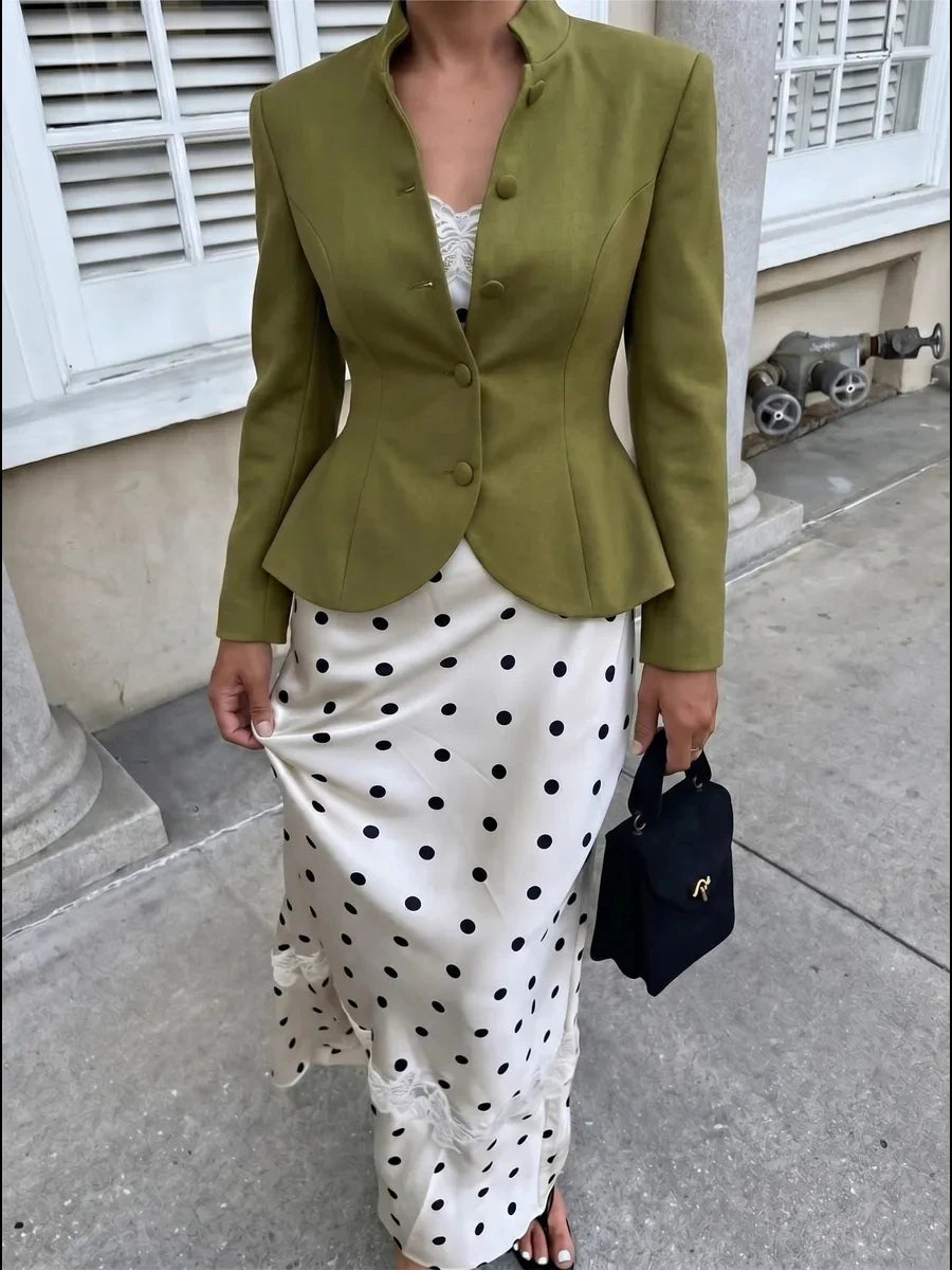 Simona Cinched Stand Collar Blazer