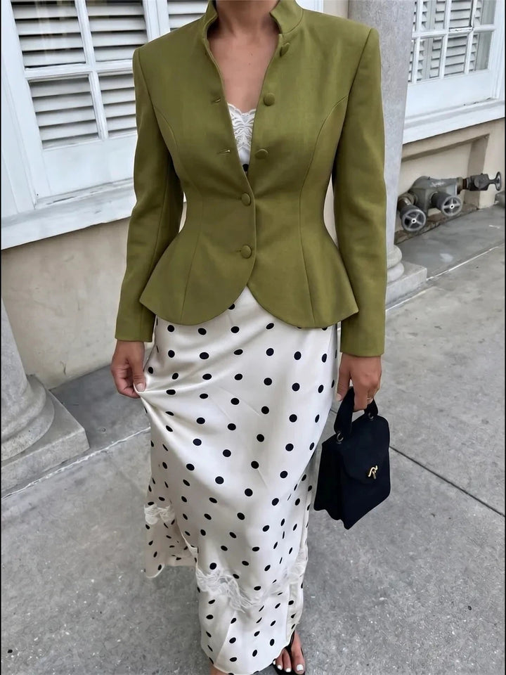 Simona Cinched Stand Collar Blazer