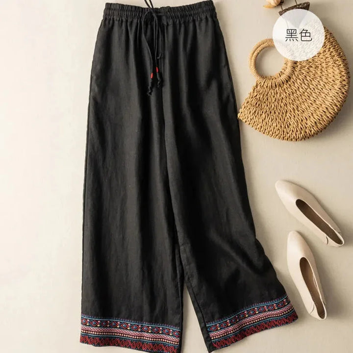 Zara Embroidered Wide Leg Linen Pants
