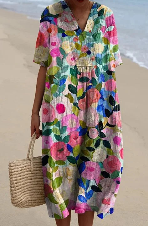 Mallory Printed V Neck Midi Dress
