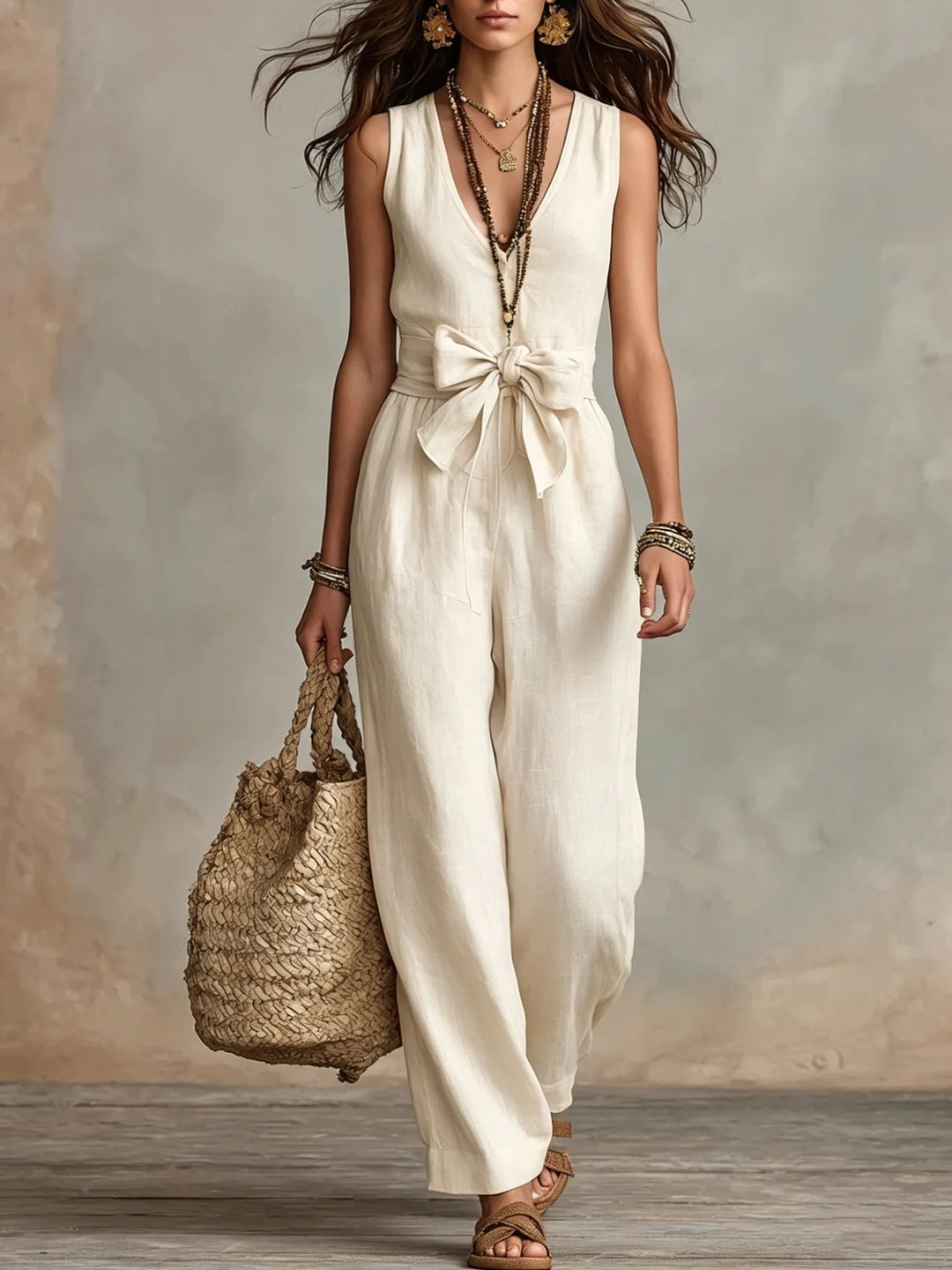 Camille Front Tie Linen Jumpsuit