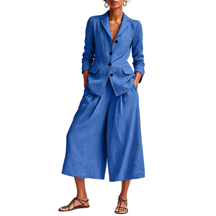 Monique Linen Blazer and Wide Leg Capri Set