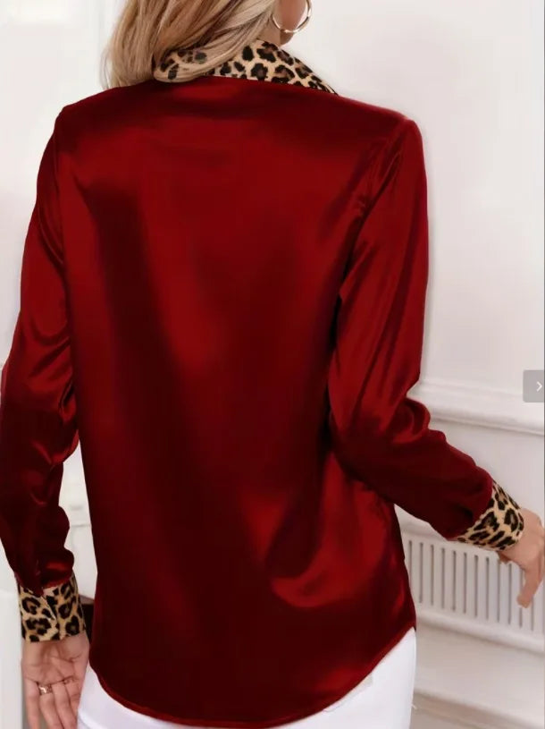 Auriel Leopard Satin Blouse