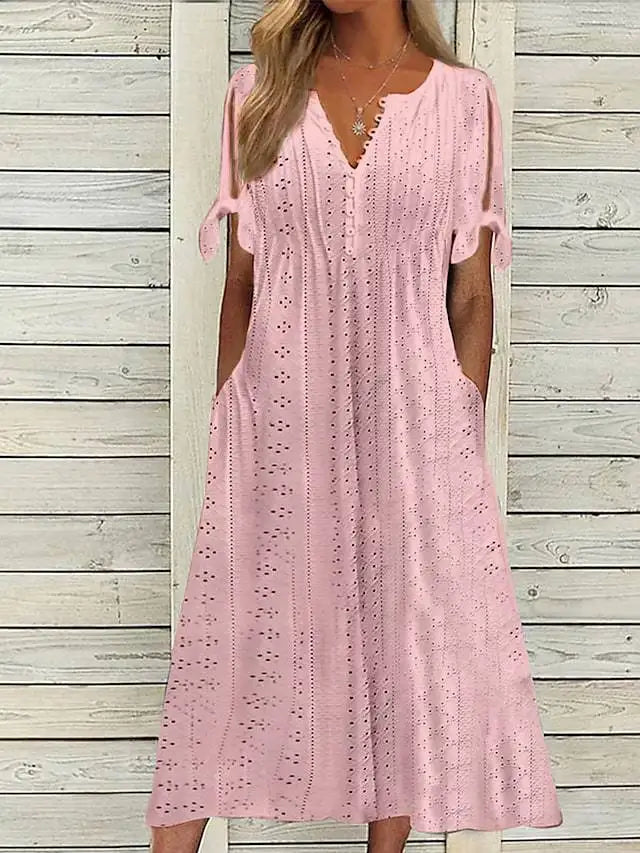Bailey V Neck Eyelet Midi Dress