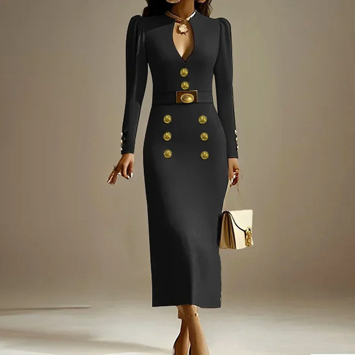 Genevieve Contoured Button Midi Dress