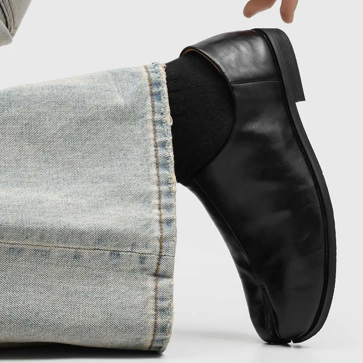 Raven Leather Tabi Loafers