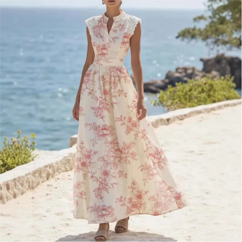 Tahlia Elegant Lace Panel Floral Maxi Dress