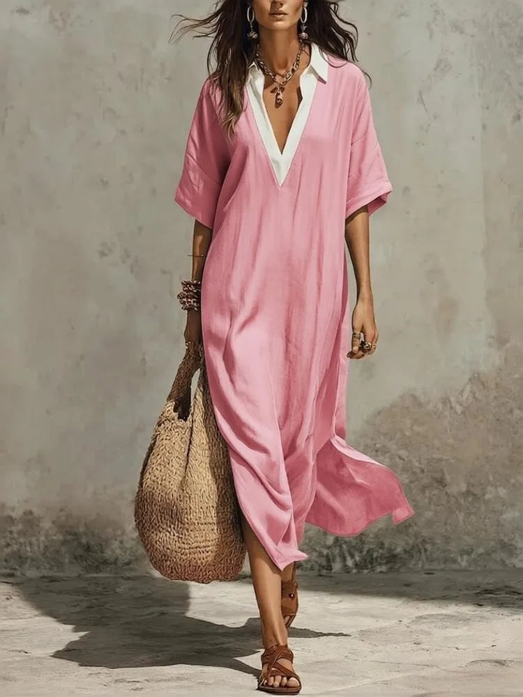 Chloe Bohemian Deep V Short Sleeve Maxi Dress