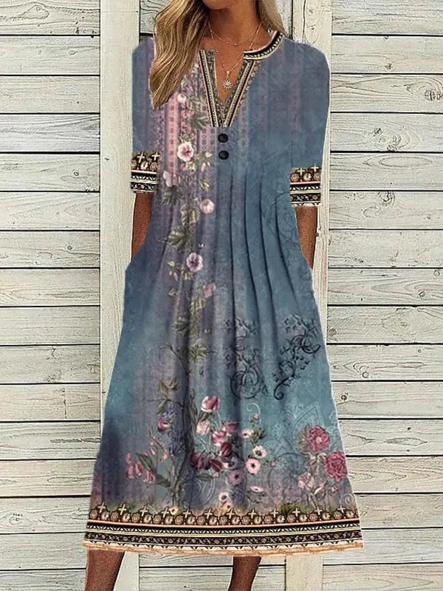Brielle Floral Boho Print Midi Dress