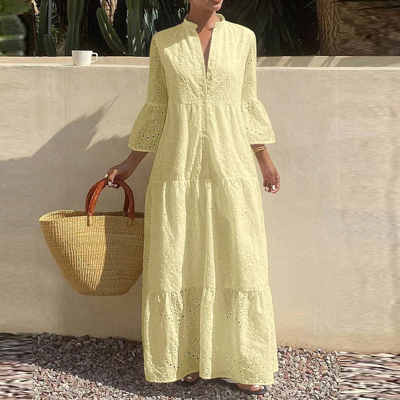 Nora Deep V Flared Sleeve Maxi Dress