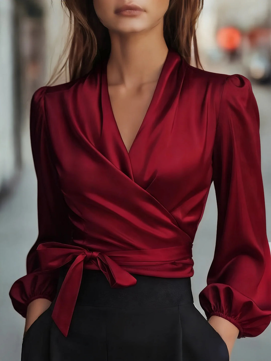 Sasha Soft Satin Bubble Sleeve Blouse