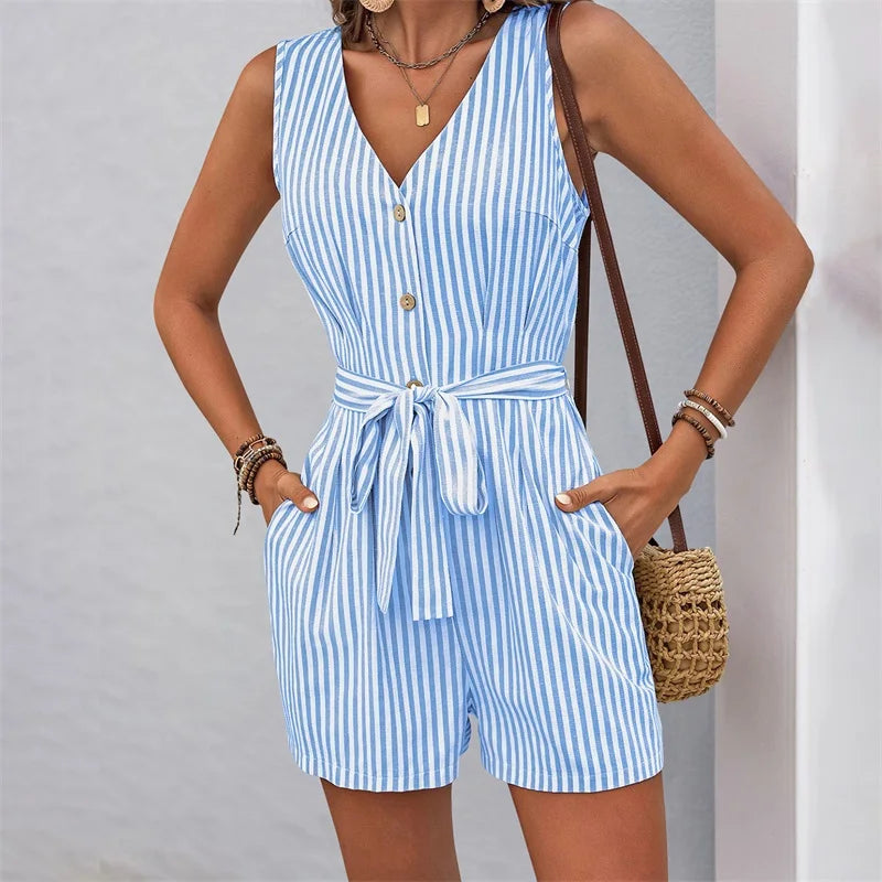 Bailey Striped Tie Waist Romper