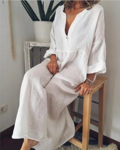 Elara Relaxed Cotton Linen Long Dress