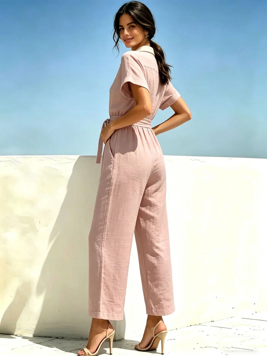 Olivia Belted Short Sleeve Jumpsuit