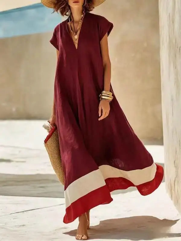 Cambria Striped V Neck Maxi Dress