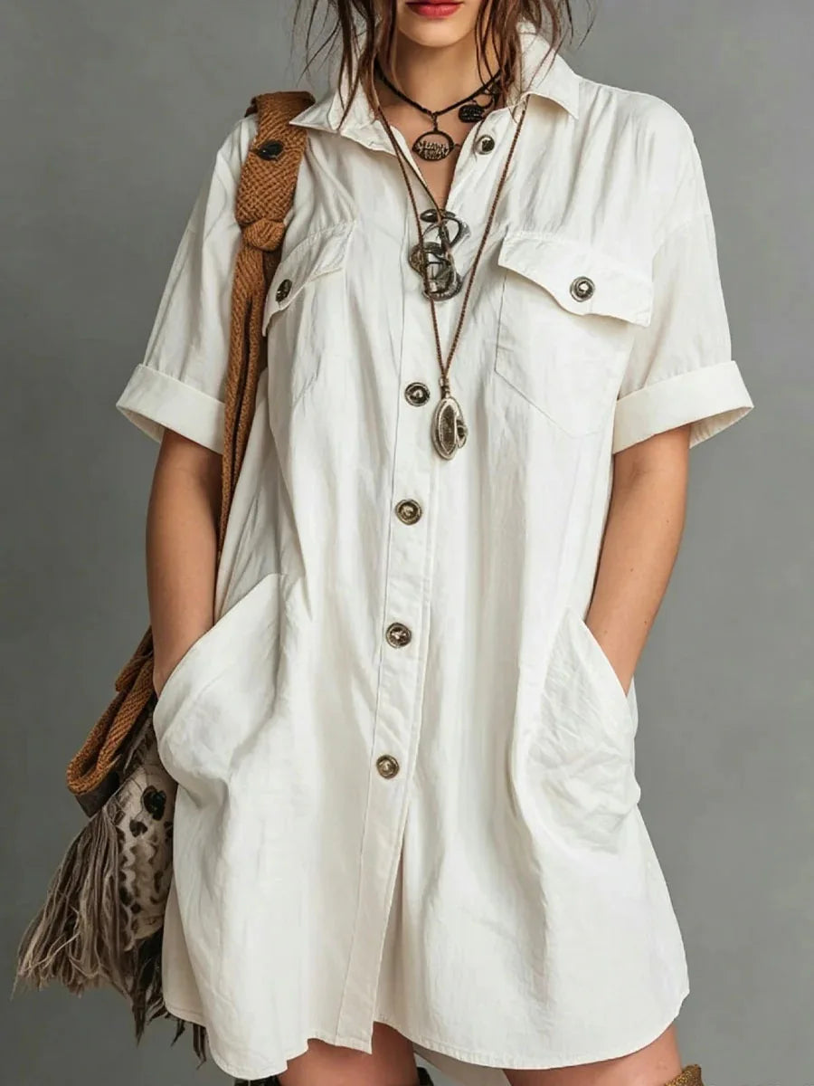 Alisha Button Mini Shirt Dress