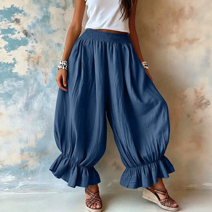 Samantha Ruffle Hem Linen Trousers