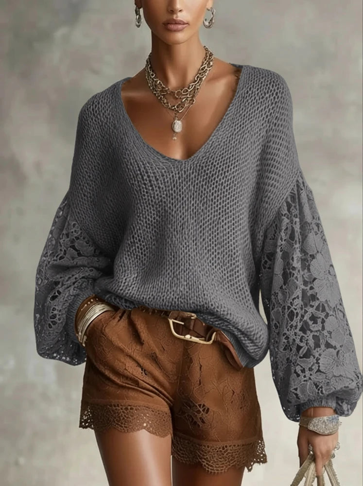 Eleanora Lace V Neck Sweater