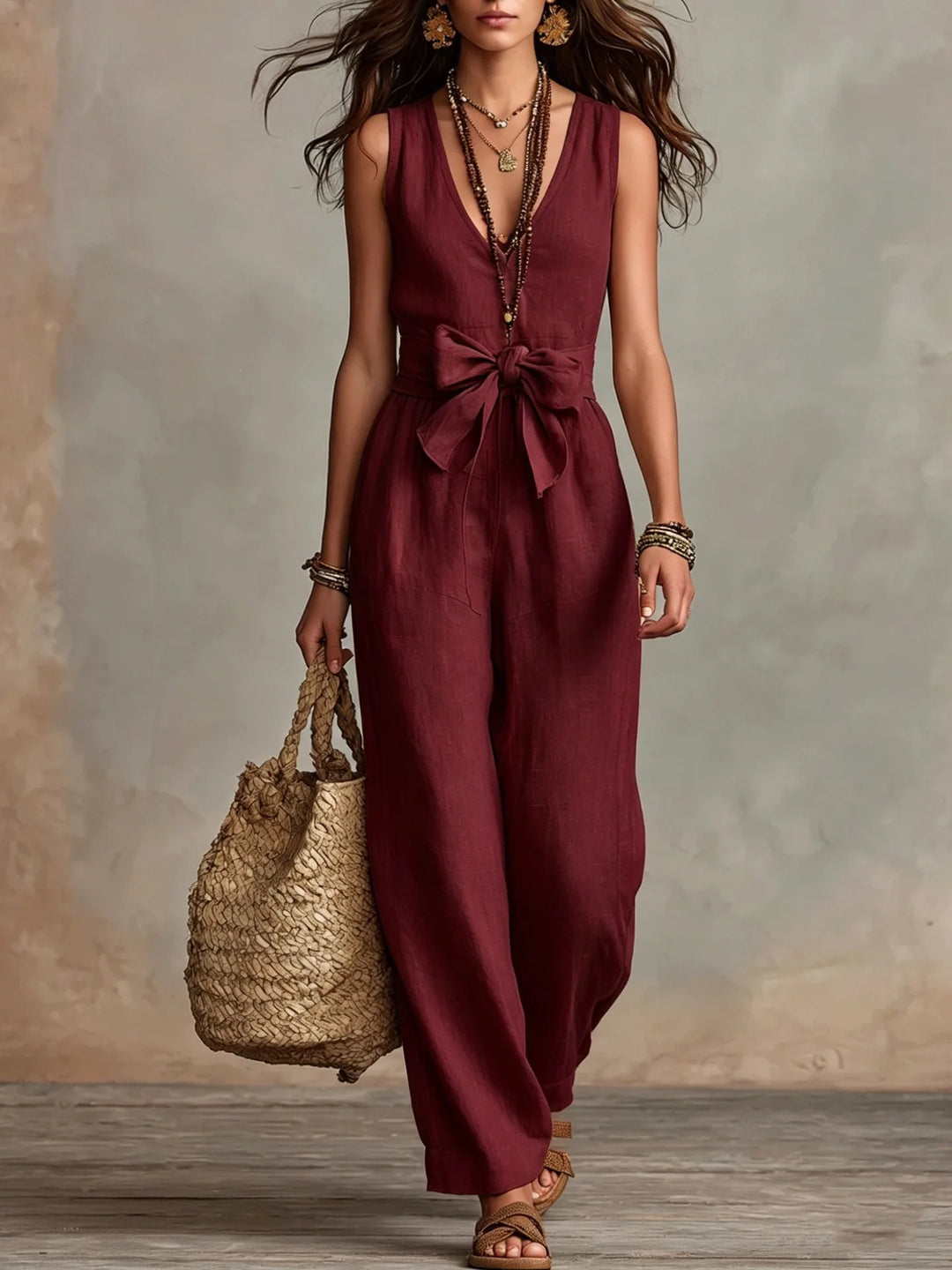 Camille Front Tie Linen Jumpsuit