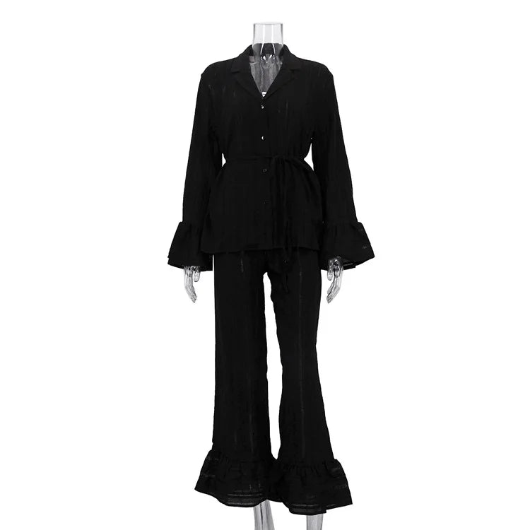 Caitlin Ruffle Trim Pajama Set