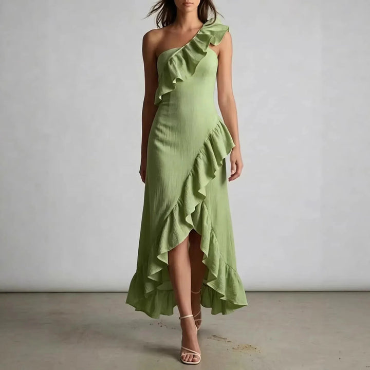 Orvessa One Shoulder Flowy Midi Dress