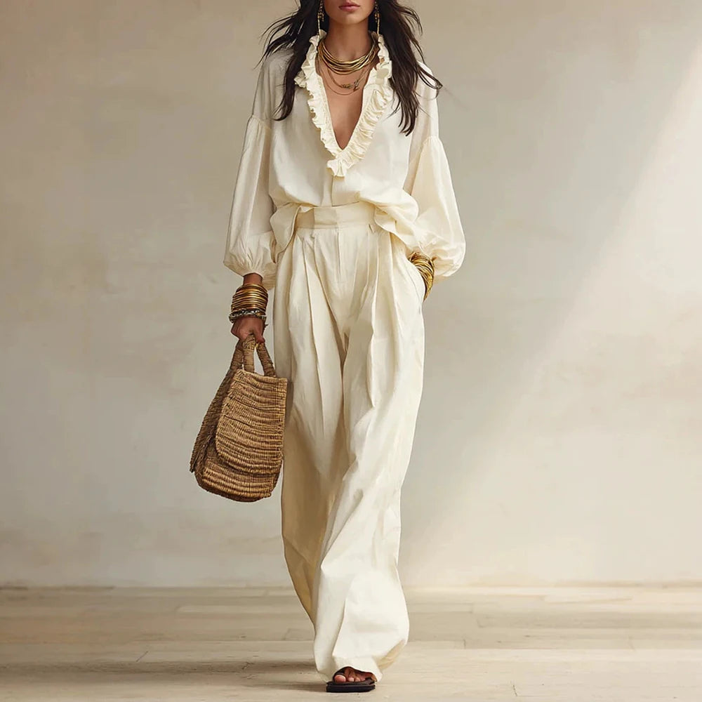 Ainsley Elegant Ruffle Trouser Set