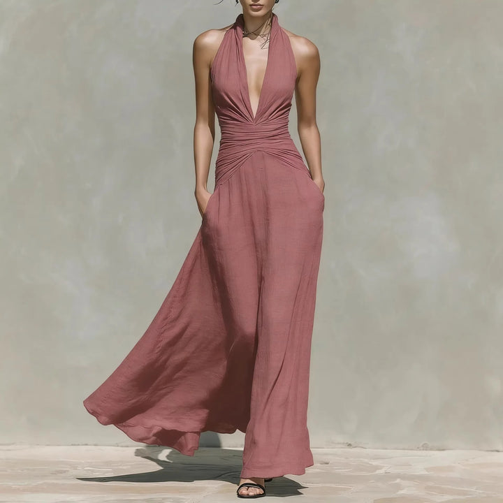 Raven V Neck Sleeveless Ruched Bodycon Maxi Dress