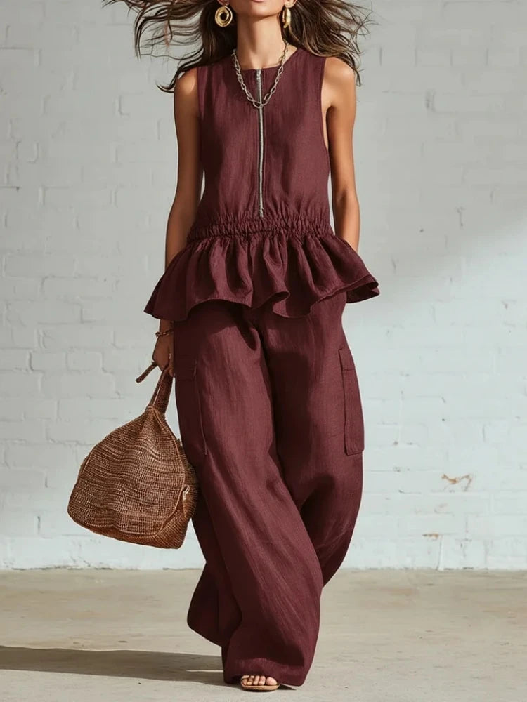 Victoria Sleeveless Ruffle Trim Two-Piece Set