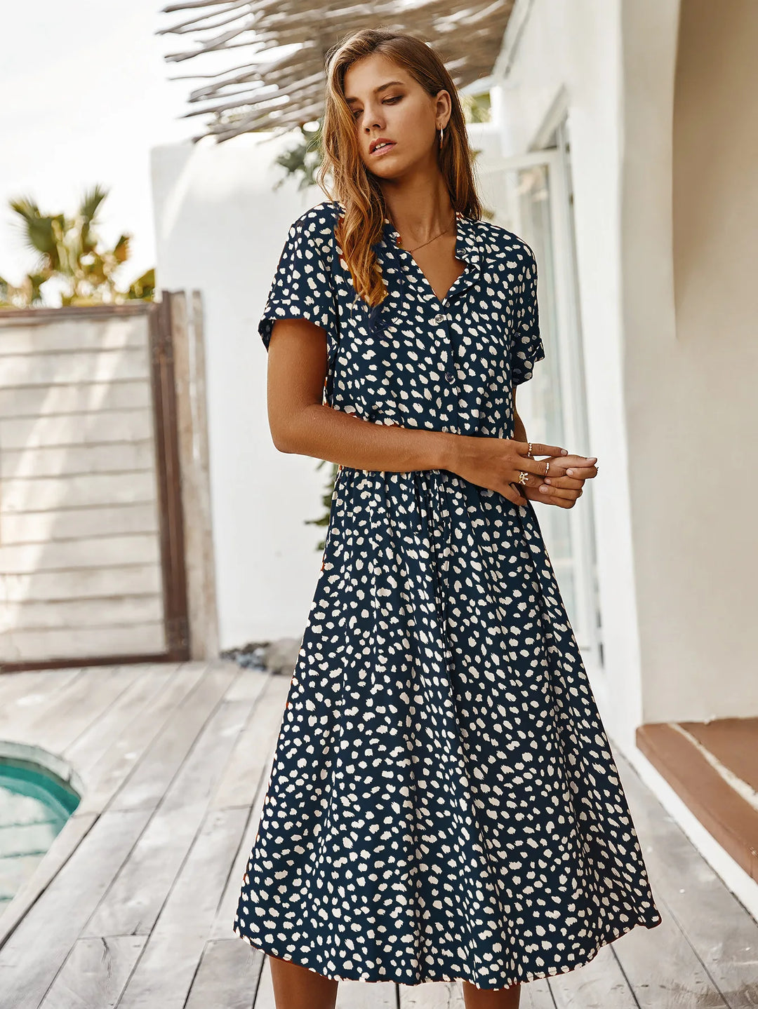 Adeline Printed Midi Shirt Dress