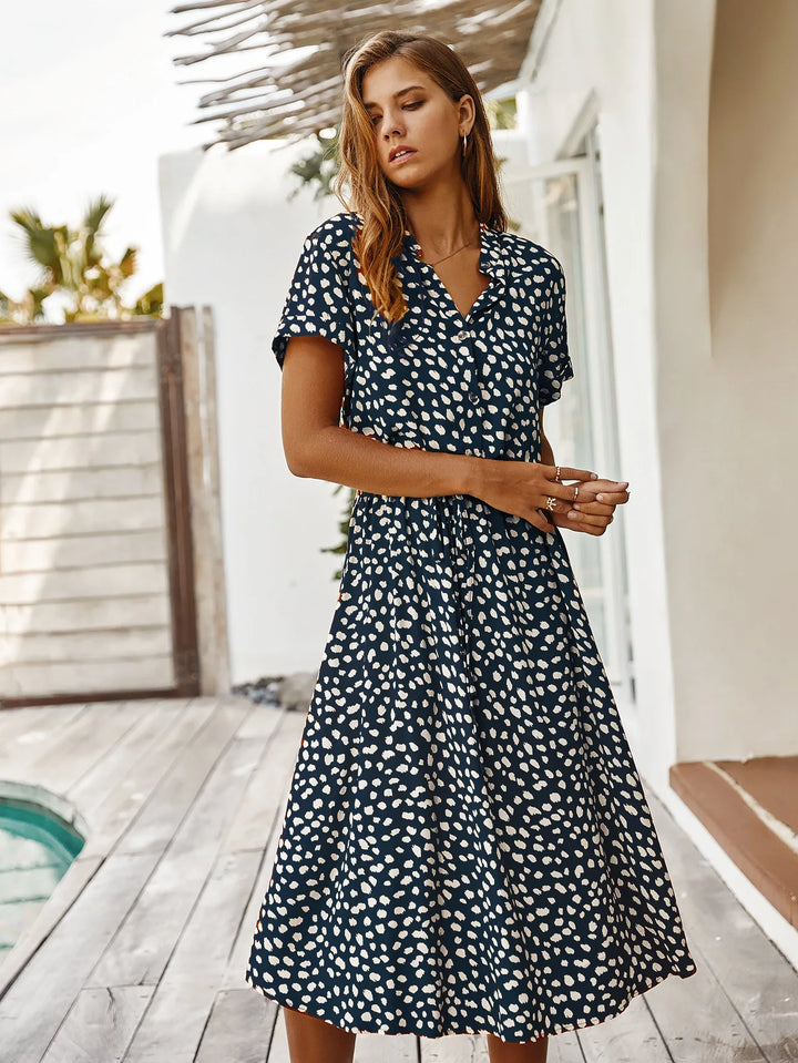 Adeline Printed Midi Shirt Dress