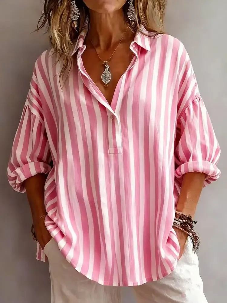 Emmeline Striped V Neck Blouse
