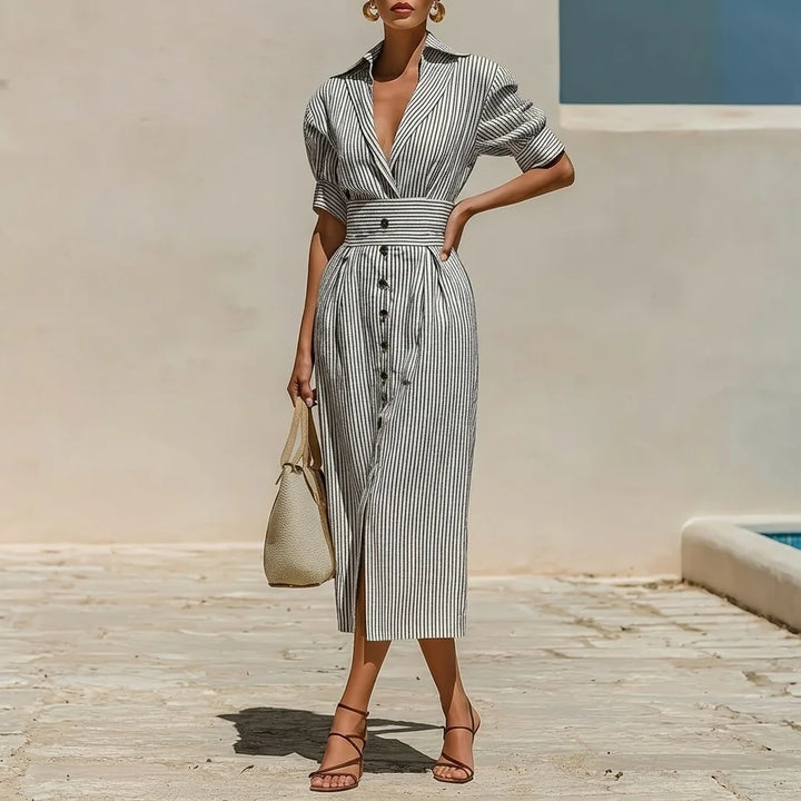 Riana Striped Shirt Midi Dress